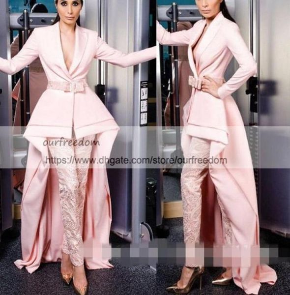 Blush Pink New Fashion Prom Vestidos Falda con pantalones Rosa Special Special Long -Long Court Diseño de diseño de tren Vestidos de noche 9669606