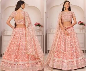 Blush Pink Party Prom Guest Jurken met Wrap Choli Indian Lahnga Half Saree Lehenga Caftan Princess Evening Pccasion Gown