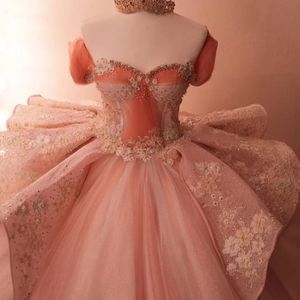 Blush Rose Puffy Princesse Quinceanera Robes 2024 Hors Épaule Applique Perles Gillter Paillettes À Lacets Corset Robes 15 anos rosa