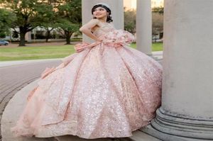 Blush roze quinceanera -jurken baljurk voor zoete 16 jurk boog pailletten afstuderen feest prinses jurken vestido de 15 anos3732392