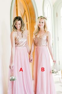Blush roze pailletten Top Lange bruidsmeisje jurken Tule rok sexy spaghetti riemen op maat gemaakte plus maat formele bruiloft gastenjurk