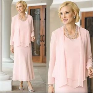 Blush rose gaine Mother of the Bride Robes with long manches veste trois pièces en mousseline de mousseline