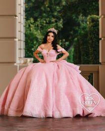 Blush Pink Sparkly Princess Quinceanera Dresses 2024 Off Shoudler Corset Puffy Vestido de 15 Quinceanera Prom Sweet 16 -jurk