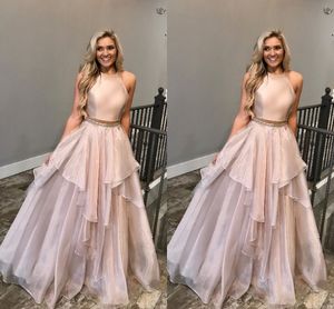 Blozen roze moe rok formele prom jurken 2 stuks juweel organza kralen formele jurk vestidos de fiesta avondjurken 2019