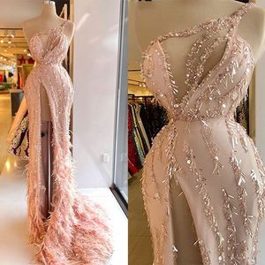 Blush roze vintage zeemeermin avondjurken luxe veer 2022 beroemde prom jurk pailletten formele feestjurk Vestidos