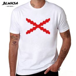 BLWHSA Spaans Empire Bourgundy vlaggen T -shirt Men Burgundy Cross Gedrukt T Shirts Fashion Spanje Bourgondië Cross Flag Men Tees LJ200827