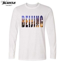 BLWHSA turismo ciudad Beijing diseño impreso hombres camiseta manga larga otoño joven camiseta Casual algodón moda hombres ropa L230520