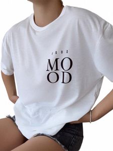 Blyuki Fi Simple Lettre Imprimer T-shirts Femme Été Nouveau Plus Taille Cott Doux T-shirts de base Dames Casual Harajuku Tops g5La #