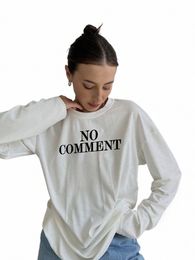 Blyuki grande taille Cott imprimé T-Shirt pour les femmes automne nouveau col rond manches Lg Vintage T-Shirt femme basique Simple streetwear haut T00O #