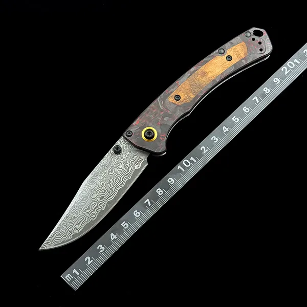 BM 15085-201 cuchillo plegable con mango de madera de Damasco AXIS, cuchillo EDC de bolsillo para caza y acampada al aire libre, herramienta BM15085