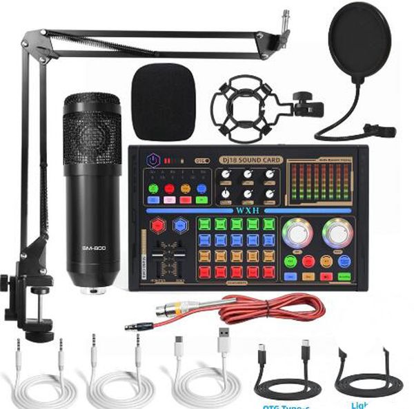 BM 800 DJ18 Microphones audio professionnels Ensemble de cartes son V8 Pro BM800 Mic Studio Condenser pour OTG Type-C TV Enregistrement vocal en direct Podcast Performance Youtube Tiktok