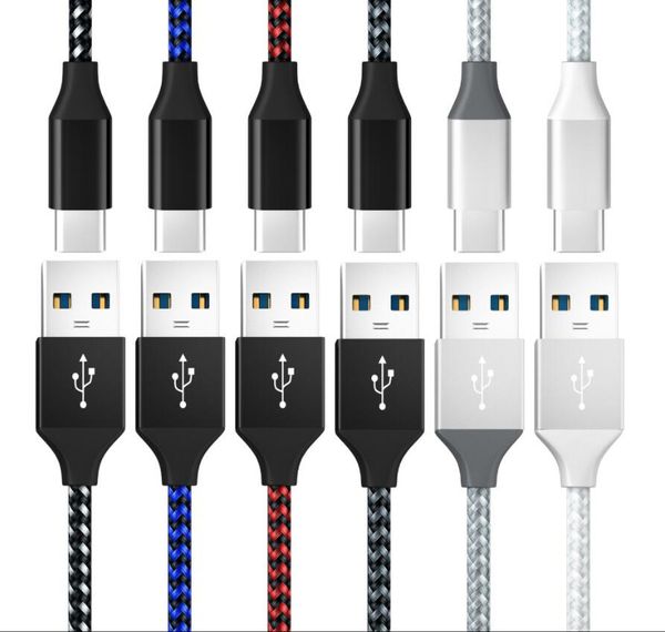 Cables móviles de nailon con estilo Fibra Enrejado Trenzado Cable de datos de carga larga y rápida / Tipo-c / 5 pines Android a USB para Samsung 3 pies 6 pies 10 pies