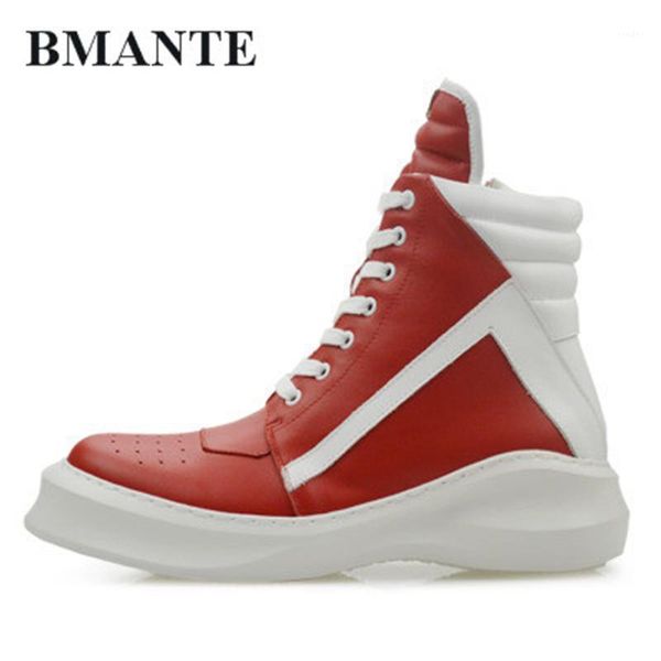 Botas Bmante Hombres Cuero Genuino Con Piel Rojo Con Cordones Cremallera Plataforma Tobillo Nieve Zapatos Casuales Entrenadores Hombre Adulto Sneaker1