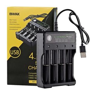 BMAX Chargeur de batterie USB 18650 1 2 3 4 emplacements AC 110 V 220 V double charge pour 26650 18490 18350 chargeur de piles rechargeables intelligent intelligent 6 protections