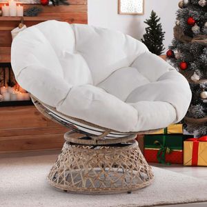 Bme Chaise Ergonomique Papaye en Osier avec Coussin en Tissu Doux et épais, Cadre en Acier de Grande capacité, Rotation à 360 degrés, adaptée au Salon, à la Chambre à Coucher, à la Lecture