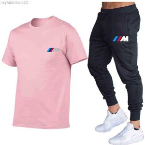 BMW M M Heren Summer Leisure Sets T-Shirt+Pants Twee stukken Tracksuit Male Sportswear Gym Brand Kleding Sweat Suit