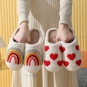Bmzo – chaussures d'hiver en forme de champignon, visage souriant, cœur de pêche, pantoufles en coton pour femmes, intérieur, maison, arc-en-ciel, peluche chaude