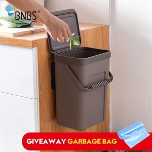 BNBS PRUSH CAN Keuken Wand gemonteerd Galbage Bin Geschenktas Zero Afvalrecycle Compost Badkamer Dust bin LJ200815