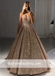 Bnling Bling Sexy Dubai Arabisch Nieuw mode prom -jurken Lange kralen lovertjes sweep trein avondjurken formele kleding Vestidos de fiesta