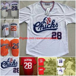 Bo Jackson #28 Bo Jackson #29 Chicks Film Baseball Jersey Amérique Tout Cousu Blanc Rouge Orange S-3XL Haute Qualité