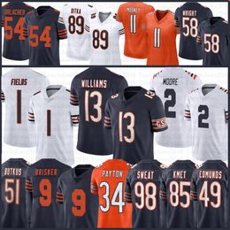 13 Caleb Williams Justin Fields DJ Moore Maillot de football Cole Kmet Jaquan Brisker Montez Sweat Khalil Herbert Darnell Wright Urlacher D'Andre Swift