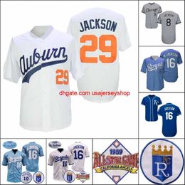 Bo Jackson Jersey College Vintage 1985 Turn Back Blue 1987 1989 Blanc Cooperstown Baseball ASG Patch Gris Noir Taille S-3XL