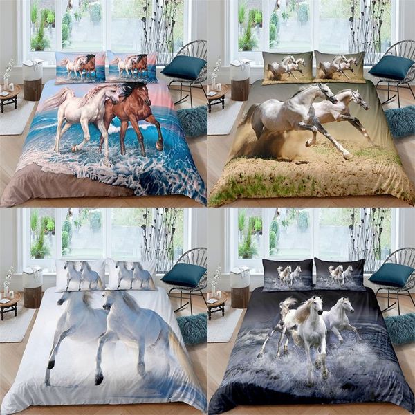 Bo Niu – parure de lit pleine taille King/Queen, ensemble de literie avec couette et Animal cheval, pour chambre à coucher, 210309337g