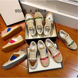 Bo Stripe Treinadores Sneaker Gglies Sapatilhas de Couro Vintage Screener Borracha Lona Splicing Casual Malha De Luxo Sapatos Sujos Homens Mulheres Com Designer Angustiado RHGU