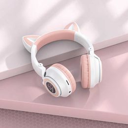 Bo18 Op het hoofd gemonteerde Bluetooth-headset met kattenoren Draadloze zachte schattige hoogwaardige sportgame-koptelefoon Schattig meisje Gift HKD230809