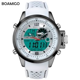 Boamigo Merk Mannen Sport Horloges Wit Multifunctionele LED Digitale Analoge Quartz Horloges Rubber Band 30 M Waterdicht X0524