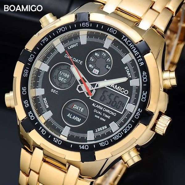 BOAMIGO Merk Horloges Militaire Mannen Sport Horloges Auto Datum chronograaf goud Staal Digitale Quartz Horloges Relogio Masculino LY306h