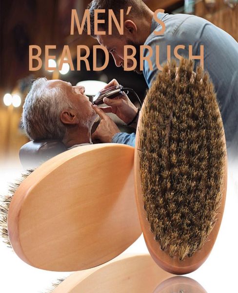 Brosse à barbe en poils de sanglier, manche rond en bois dur, peigne antistatique, outil de coiffure pour hommes, garniture de barbe 7657478
