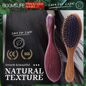 Cepillo de pelo de cerdas de jabalí para mujer, nombre personalizado, cepillo para desenredar, estilo de pelo, peine de madera, cabello seco y húmedo, Brosse A Cheveux Bebe 240117