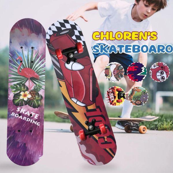Planche 60cm skateboard débutant pour enfants cartoon skateboard maple wood pont skate planche extérieure carton double rocker skateboard 24 pouces