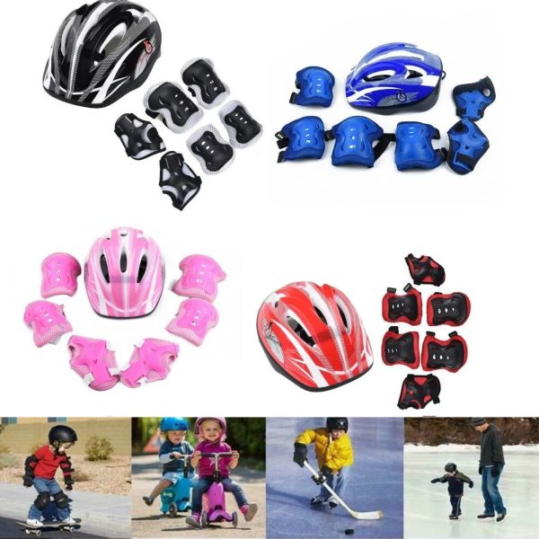 Board 7 Set Kid Roller Skating Bike Bike Casque Kit de coussin de garde-gueul