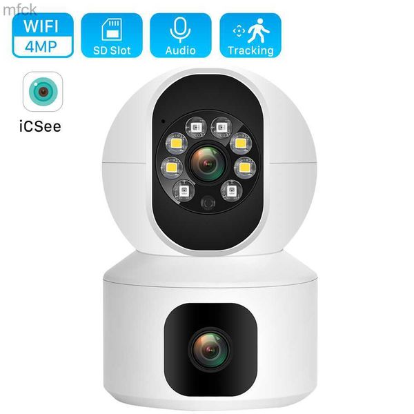 Caméras embarquées 4MP double objectif WiFi caméra double écran bébé moniteur suivi automatique Ai détection humaine intérieur maison sécurité CCTV vidéosurveillance