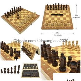 Bordspellen Houten schaakspel Opvouwbaar schaakbord met magnetisch formaat 29 cm X Kinderen Geschenk Toernooispel Drop Levering Speelgoed Geschenken Pu Dh5Ke