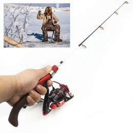 Canne à pêche pour bateau 65 cm Canne à pêche sur glace d'hiver Moulinet Combos Ensemble de pêche à la canne à bateau Poignée incurvée Truite d'hiver Portable Spinning lce rod 230619