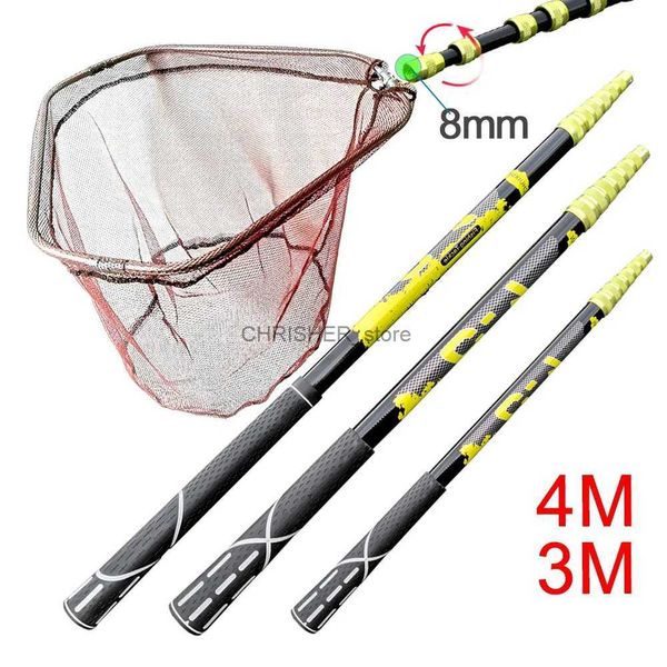 Tiles à pêche en bateau Bakawa en carbone Net 4,0m 3,0m 2.1m Positionnement Pliage Net Ultralight Pole Télescopic Landing Net Fly Fly Dand Tacklel231223