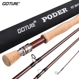 Cannes à pêche en bateau Goture PODER joran pancing tongkat terbang 27M9 kaki serat karbon portable 4 bagian 4578WT pour mémoriser ikan Trout Bass 231012