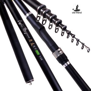 Boot Hengels Oude vriend Draagbare RockFishing Rod5.4m 6.3m 7.2m Karperhengel Telescopische Zee Hengel koolstofvezel surf Feeder Hengel Spinhengel 230725