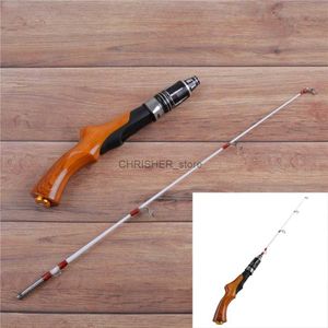 Boat -vissersstangen Outdoor Winter Ice Visserijstang 57cm 2 Secties HOUTEN HANDGANG IJsvispaal voor basforel Zalm Ice Jig Aas Fishing Tacklel231223