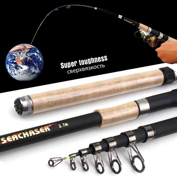 Promotion cannes à pêche en bateau ! 27m 30m 36m Canne à pêche télescopique carbone manche en bois Spinning Rod carpe de mer pôle de pêche Leurre Poids 30150g J230211