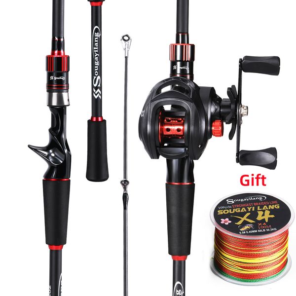 Cannes à pêche en bateau Sougayilang Casting Reel and Rod Set 18m 21m Leurre en fibre de carbone Max Drag 8kg pour Bass Pike Trout Tackle 230613