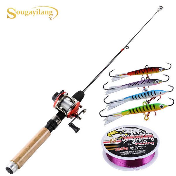 Barco Cañas de pescar Sougayilang Juego de cañas de pescar en hielo 67 cm Caña de hielo con Mini 3 colores Trolling Reel Camarón Pesca de invierno Señuelo Línea Combo J230211