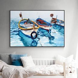 Boat in Blue Sea Seascape Wall Art Canvas Painting Affiches et imprimés Nordic Pictures Salon Home Decor Painting Pictures