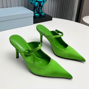 Barco Mules Mujeres Slingbacks Bombas Púrpura Mujer Diseñador Tacones Sandalias Diapositivas Zapatos de lujo Zapatos de vestir de noche de alta calidad Tacones de aguja Zapatos de fiesta Cuero satinado