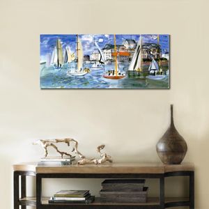 Peintures de bateaux Raoul Dufy Regates Dans Le Port De Trouville Grands paysages marins Art moderne sur toile de haute qualité peint à la main Gift256m