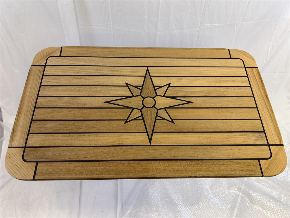 Mesa rectangular de teca para barco con incrustaciones de S-tar, esquina redonda, 6 tamaños, yate marino, RV