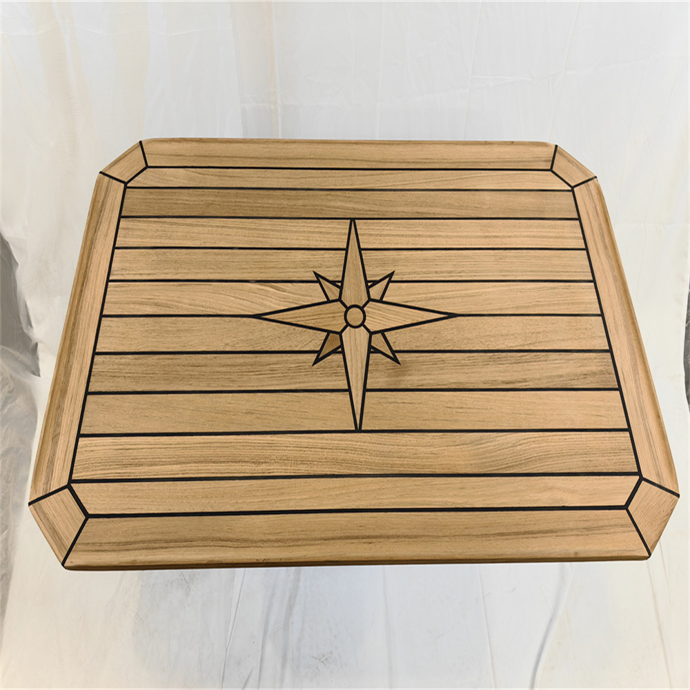 Tavolo rettangolare in teak per barca con intarsio a stella angolo quadrato 4 dimensioni Marine Yacht RV